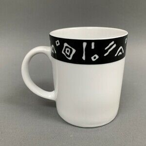 Exclusively Pier 1 One White Black Coffee Cup Mug Symbols Signs